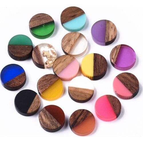 50pcs 10mm Resin & Wood Cabochons Resin Cabochon Flat Back for Jewelry Making DIY Bracelet Earring Accessories 10x3.5~4mm