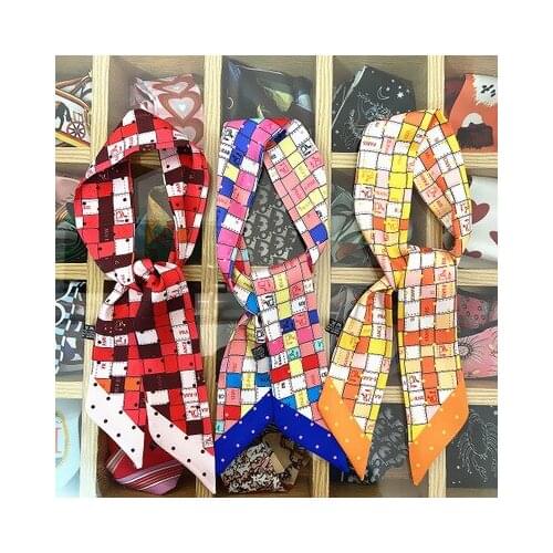 85*5cm New Plaid Womens Small Scarf All-match Tie Bag Handle Ribbon Hair Band Neckerchief