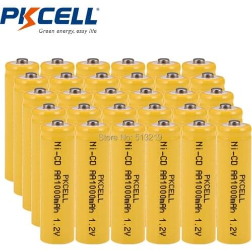 30PCS PKCELL AA battery 1000mah 1.2v nicd AA rechargeable batteries button top industry for camera flashlight Solar Light