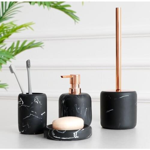 4 Pcs Bathroom Accessory Toothbrush Holder Home Bathroom Set Mouthwash Cup Toilet Brush Holder Soap Dish Lotion Dispenser Marble