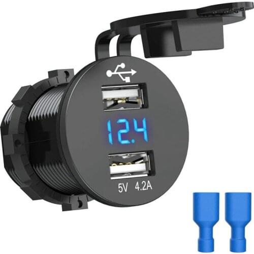 USB Car Socket 12V Car Charger 5V 4.2A Dual USB Car Charger Waterproof Car Cigarette Adapter Adapter with LED Digital Voltmeter