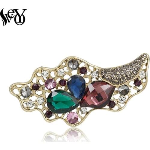 VEYO Full of Rhinestone Brooch for Woman Multicolor leaves Crystal Brooch Dress Scarf Brooch Pins Jewelry Accessories Gift
