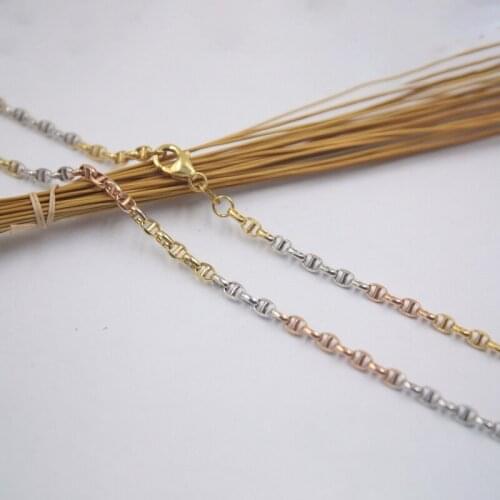 18K Solid Gold Anchor Chain Women Necklace 17" Pure 18KT Multi-tone Gold 2.8mmW 3.5-3.7g Gift For Women Fine Jewelry