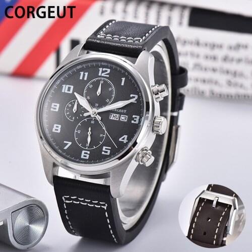 CORGEUT Top Luxury Brand Men Business Watches Dual Calendar Luminous Waterproof Quartz Multifunction Wristwatch Male Clock