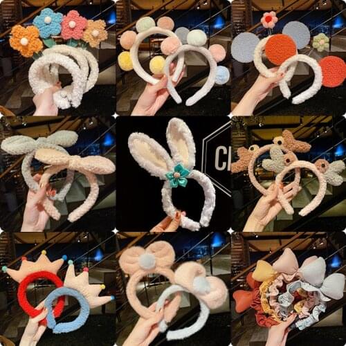 Cute Flower Lamb Wool Hairbands Kids Lovely Rabbit Bear Animal Ear Headband Cosplay Ornament Hoops Band Fashion Hair Accessories