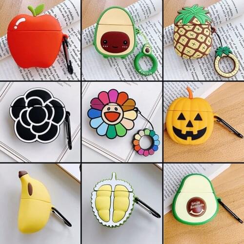 DHL For 50pcs Fruit Banana Durian Cactus Carrot AirPods Case Silicone Earphone Bluetooth Headphone Case Protect Cover with Hook