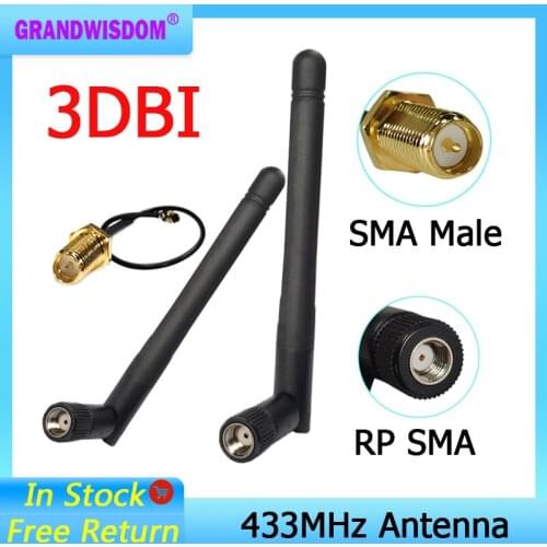433Mhz Antenna 3dbi GSM 433 mhz RP-SMA Connector Rubber 433m Lorawan antenna+ IPX to SMA Male Extension Cord Pigtail Cable