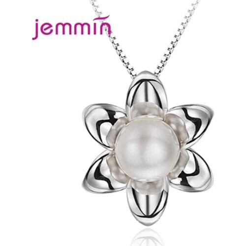 Exquisite S925 Sterling Silver Petals Pendant Necklace For Women Girls Deluxe Wedding Gift Disco Ball Pearl Trendy Jewerly