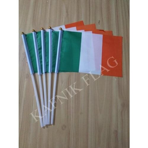 KAFNIK,5pcs Wholesale Small Ireland Hand Waving National Flag 14*21cm,free shipping