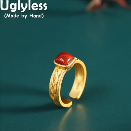 Uglyless MINI Cube Agate Rings for Women Natural Gemstones Agate Jewelry 925 Silver Square Rings Twisted Simple Dress Jewellery