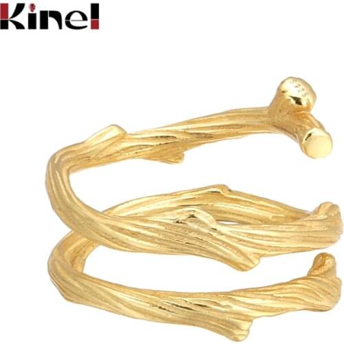 Kinel S925 Sterling Silver Jewelry Retro Personality Adjustable Temperament Open Ring Female Creative 18K Gold ring Green zircon