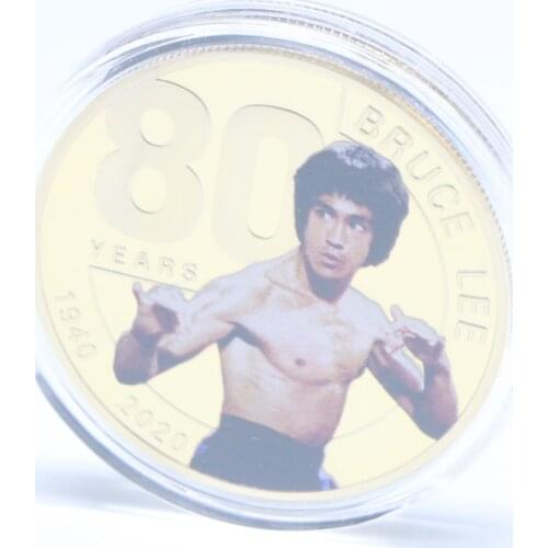 Bruce Lee Gold Plated Metal Coin Vintage Home Decor Art Crafts Colored Commemorative Challenge Coins for Souvenir gifts