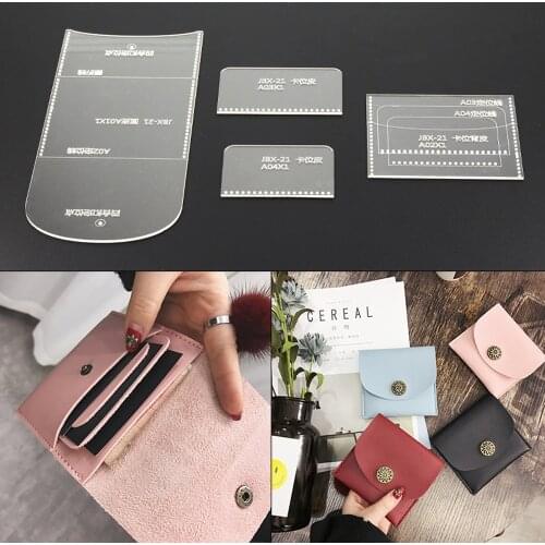 Fashion Leather Card Bag Acrylic Pattern DIY Leather Wallet Stenticl Design Mould Handmade Storage Bag Clear Template Supplies