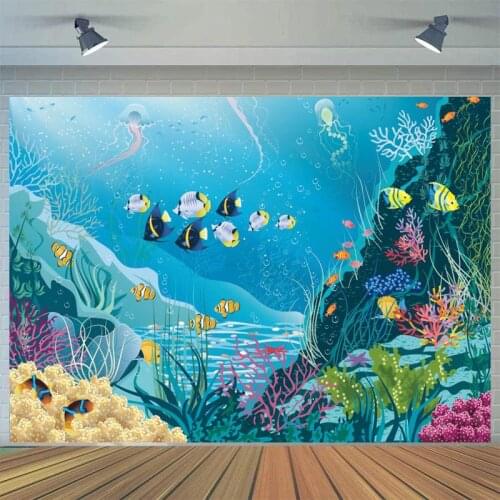 Seabed Dolphin Photo Backdrop Underwater World Party Ocean Sea Fish Photography Background Studio Prop Decoration Banner