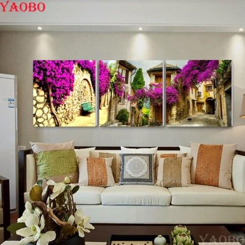 DIY Diamond embroidery icons 5D full round/square Mosaic Diamond Painting Vintage Town Street Cross Stitch Needlework 3pcs set