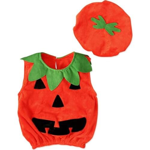 New kids clothes Sleeveless Halloween Pumpkin Top + pumpkin hat Two piece suit Cosplay clothes baby clothes for 6Months-5Years