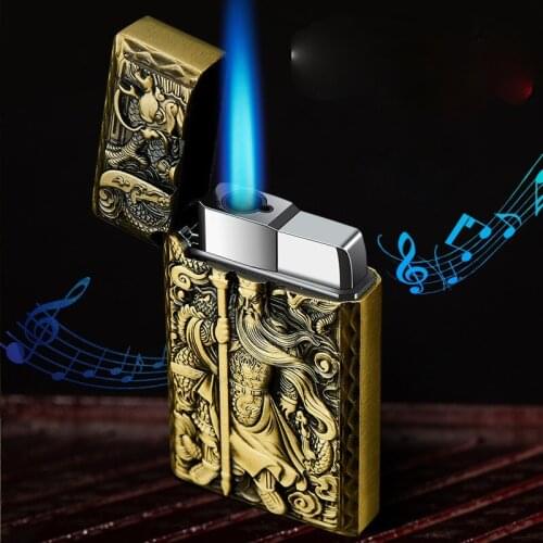 Personality Creative Embossed Pattern Loudly Into The Windproof Blue Flame Steel Tone Lighter Regalos Para Hombre Originales
