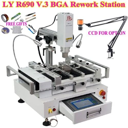 With CCD LY R690 V.3 BGA Rework Solder Station 3 Zones hot air touch screen with Tweezers Tape laser point 4300W 220V EU plug