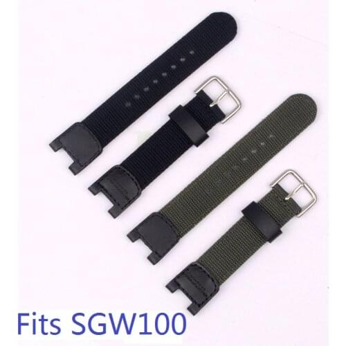 Wrist Watch Accessories Army Green Nylon Watchband for Casio SGW-100 SGW100 black Waterproof Strap Replacement Driving Sport