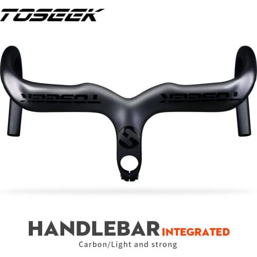 TOSEEK Black/Red T800 Matte Full Carbon Fiber Integrated Road Bicycle Handlebar Bike Handle Bent bars with stem 400/420/440mm