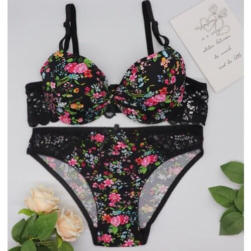 Sexy Lingerie 90BC 95BC 100BC 105BC cup print Underwear Sexy Underwear Panties Womens Suit Gathered Bra Sexy Bra 2pcs/Set Girls