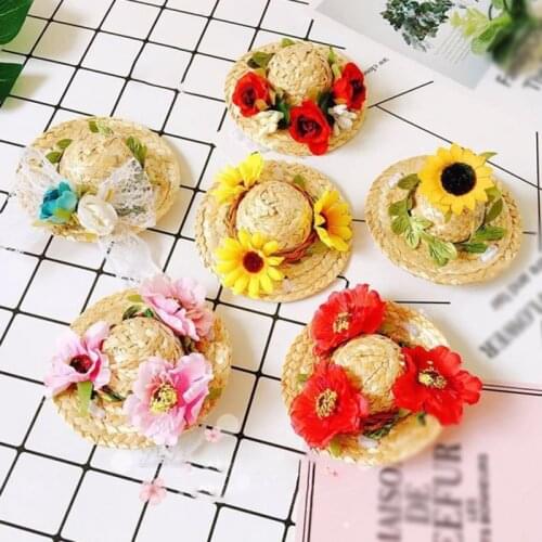 Cat Dog Sun Cap Shade Straw Hat Pet Clothes Puppy Accessories Small Dog Hat Hats for Cats Spring and Summer Flower Hat