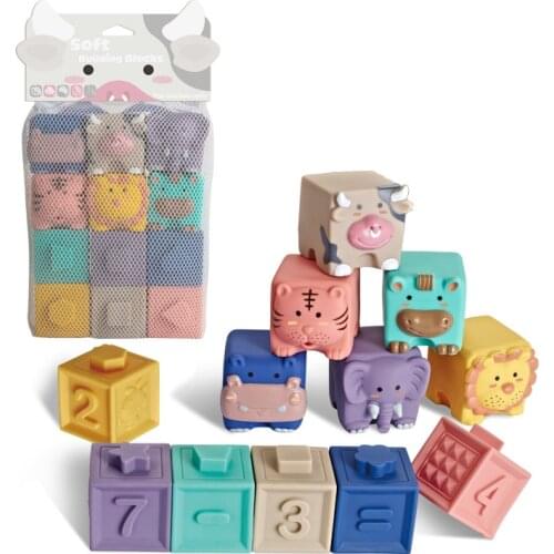 Silicone Montessori Toys Building Blocks Baby Grasp Toy Toddlers Rubber Teethers Squeeze Bath Toys