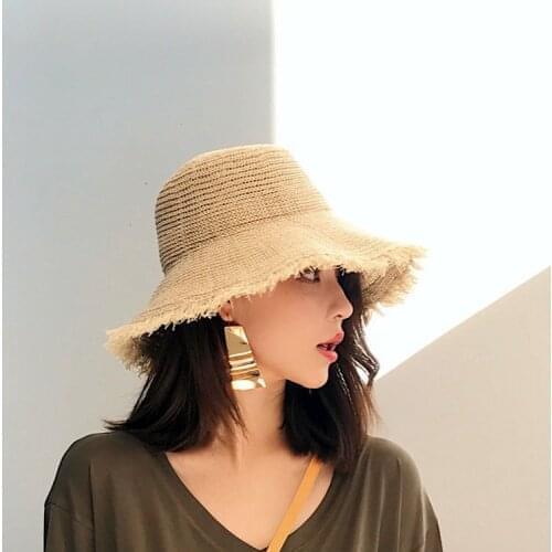 Summer Women Panama Hats for Women Wide Large Brim Beach Sun Hats with Fashion Solid Visor Hat Straw Cap Women Bucket Hat