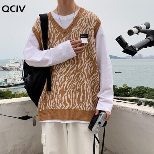 Sweater Vest Men Zebra Pattern V-neck Harajuku Korean-style Ins Stylish Shrug Loose Knitting Vests Students Fashion Chic