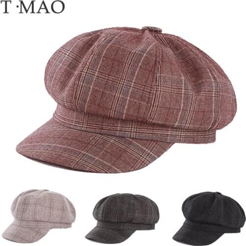 T-MAO Women Girl Beret Wool Winter Beanie Hat Mens Caps Vintage Plain Beret Hats Solid Color Elegant Lady Winter Caps