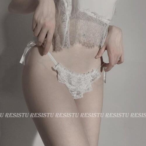 SP&CITY Bandage Ruffle Lace Thongs Erotic Underwear Women Transparent Low Waist Bow Hollow Out Panties Seamless Chiffons Briefs