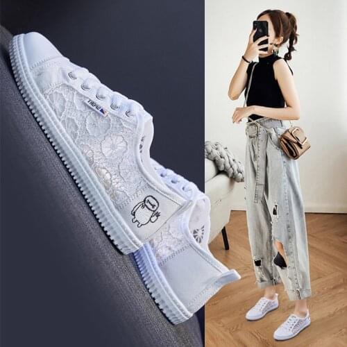 Flat Bottom White Womens Shoes Womens New Year New Thin Womens Shallow Mouth Summer Mesh Lace Mesh Shoes Breathable