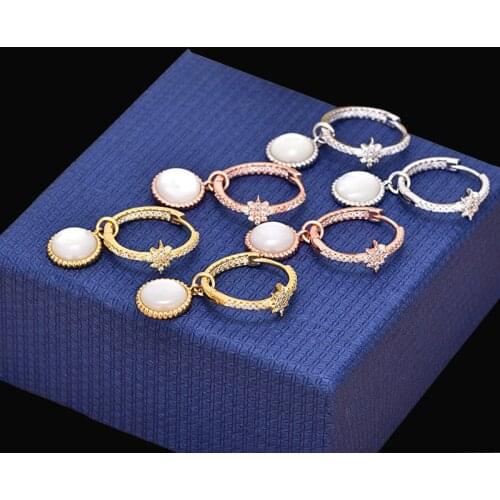 Top New Fashion Hoops Micro Mosaic AAA+ Zircon Star With Shell Pendant Earrings For Women Dual Used Hoop Earrings Jewelry