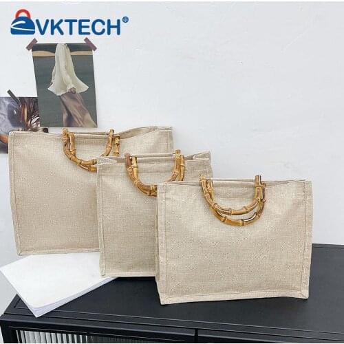 Women Beach Vacation Linen Shopping Bag Large Capacity Casual Ladies Small Tote Handbag Leisure Shoulder Pouch