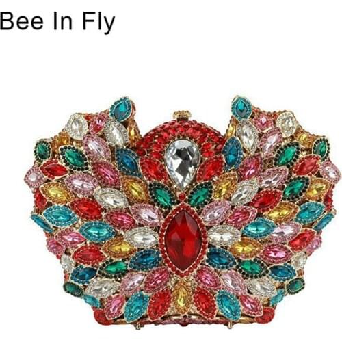 Bee In Fly Multicolored Women Diamond Wedding Clutch Bridal Purses Bags