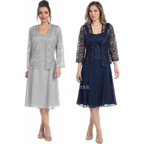 Plus Size blue 2018 Mother Of The Bride Dresses Sheath With Jacket Lace Applique Wedding Party Dress Mother Dresses For Wedding