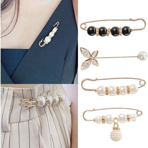 Women Dress Sweater Shirt Pearl Alloy Rhinestone Decoration Brooche Skirt Waist Adjuster Brooche Hijab Pin Accessories Gift #50g