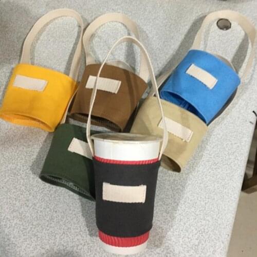 1pc Beverage Cup Tote Bag Mug Sleeve Wrap Colorful Canvas Easy-take Cup Set Beverage Cup Bag Durable Handmade Canvas Cup Bag