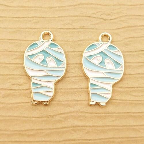 10pcs 12x21mm enamel skull mummy charm for jewelry making fashion earring pendant bracelet charm necklace charms diy finding