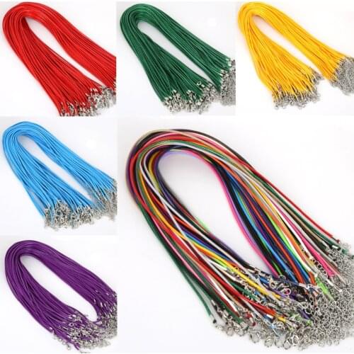 10Pcs/lot 2mm Leather Chains Necklaces Bracelet Pendant Charms Lobster Clasp DIY Jewelry Making Accessories String Cord Necklace