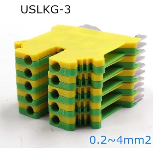 10Pcs USLKG-3 Din Rail Screw Terminal Blocks PHOENIX Type Ground Earth Universal Wiring Combine Connector USLKG-3N