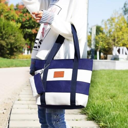 2019 La MaxZaFashion Lady Shopping Striped Handbags Shoulder Canvas Bag Tote Purse Beach Messenger Simple Handbag Bolsa Feminina