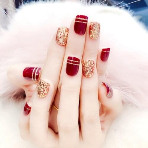 24pcs Fake Nails Art Tips Nail False Full Cover Manicure Decor Back With Glue