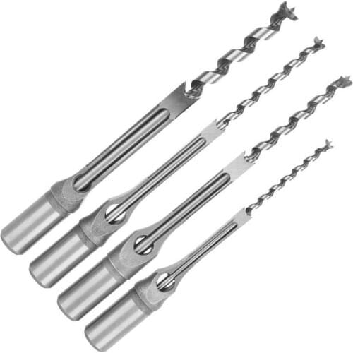 4pcs Square Hole Drill Bits 1/4 5/16 3/8 1/2 Wood Mortising Chisel Set Wood Drilling Hand Tools Testing Battery Tester