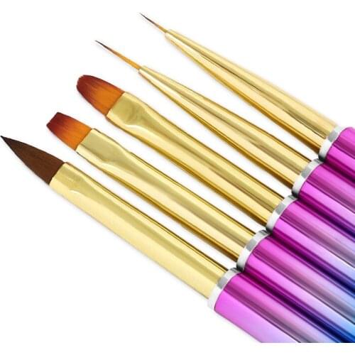 5Pcs/Set Nail Art Acrylic UV Gel Extension Builder Pen Stripe Line Liner DIY Carving Painting Drawing Brush Manicure Tool