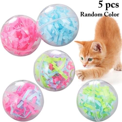 5PCS Cat Interactive Toys 1.97in Shredded Paper Ball Creative Kitten Chase Toy Puppy Training Ball Pet Chew Toy Random Color