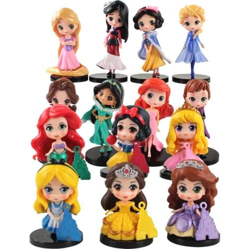 6/8pcs/set 7-10cm Q Posket Belle Snow White Ariel Mulan PVC Figure Toys Princess Dolls Gift for Girl