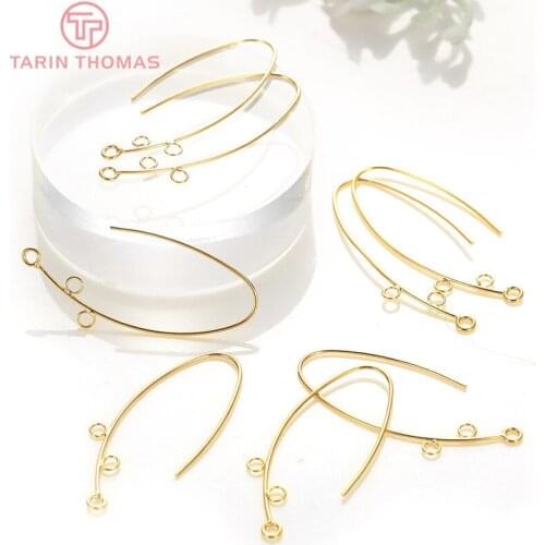49) 6PCS 15x33MM 24K Gold Color Plated Brass Earring Hoop with 3 Hanging Holes DIY Jewelry Making Findings Accessories