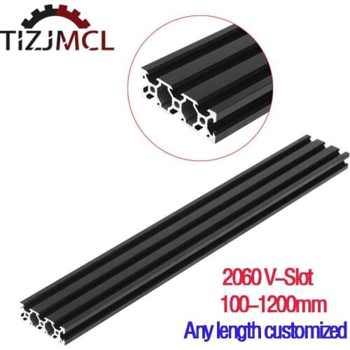 2060 V-Slot Aluminum Profile Black European Standard Anodized 100-1200mm Length Linear Rail For CNC 3D Printer Engraving Machine