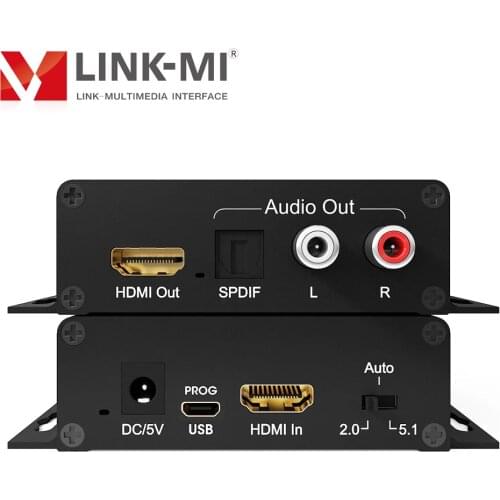 LINK-MI HDMI 2.0 Audio Extractor 4K@60Hz YUV4:4:4 Extract digital HDMI audio signal to analog stereo or 5.1ch audio out EDID CEC